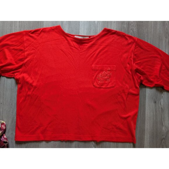 Chaus Woman Red Embroidered Pocket Top 2X Cotton Blend - Picture 3 of 6
